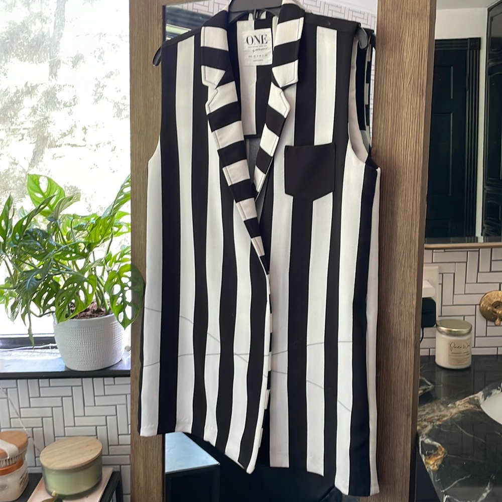 One Teaspoon Black and White Referee Striped Vest